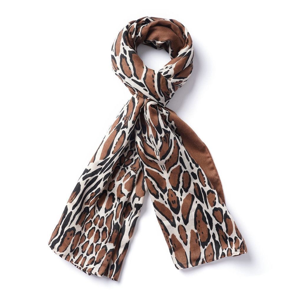 Leopard Pattern Cotton & Linen Scarf Beige and Brown